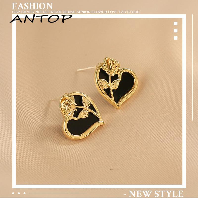 Anting Gaya Perancis Wanita Cinta Bunga Kadar Tinggi S925 Silver Stitch Desain Rasa [Yumna]