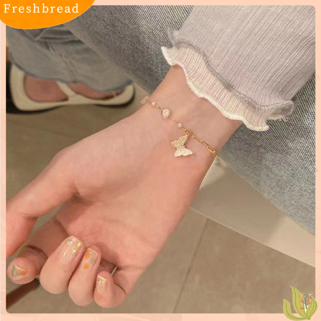 &lt; Freshbread &gt; Wanita Gelang Manik-Manik Warna-Warni Link Rantai Temperamen Elegan Kupu-Kupu Liontin Wanita Gelang Fashion Perhiasan