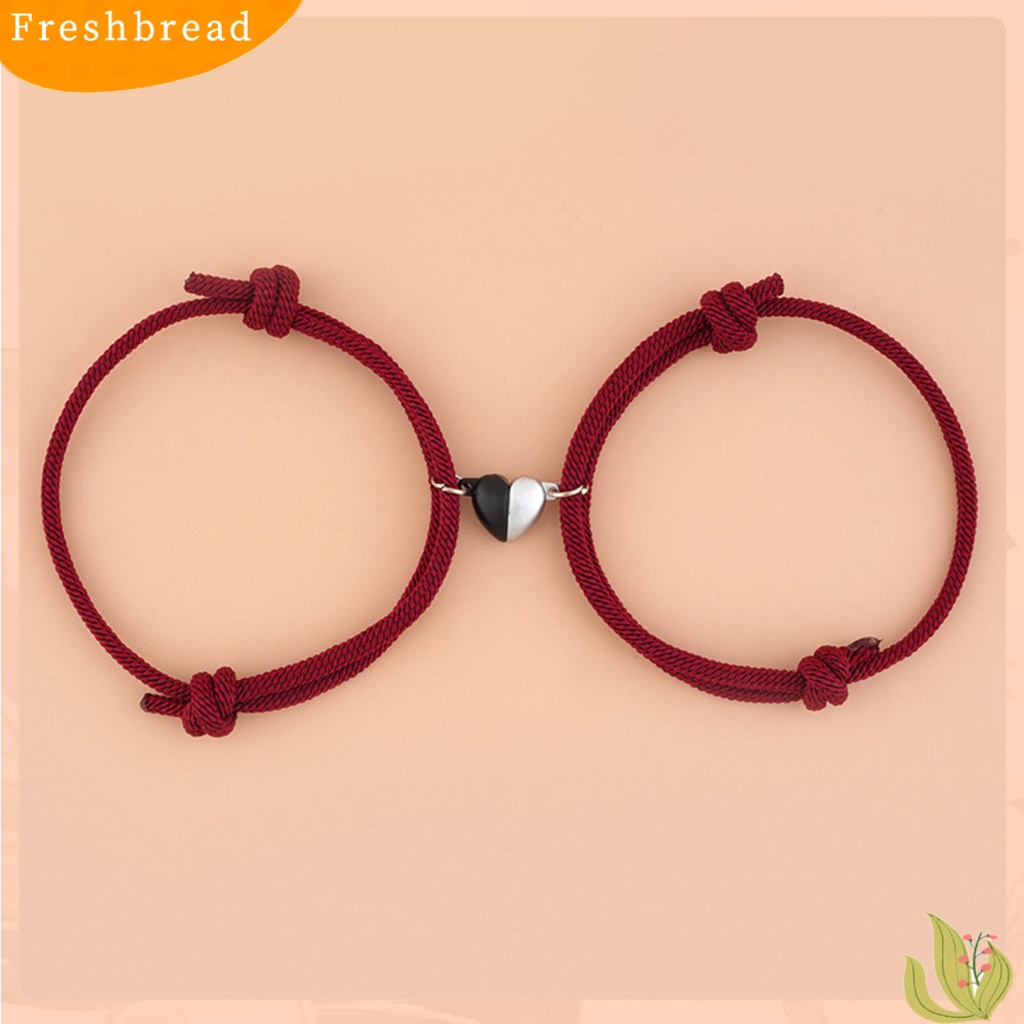 &lt; Freshbread &gt; 2Pcs/Set Tali Bangle Anti Luntur Pengerjaan Halus Gelang Liontin Hati ic Tampak Bagus Untuk Pasangan