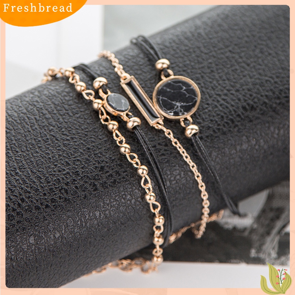 &lt; Freshbread &gt; 4Pcs/Set Wanita Bohemian Bulat Bar Batu Pesona Gelang Tali Rantai Bangle Perhiasan