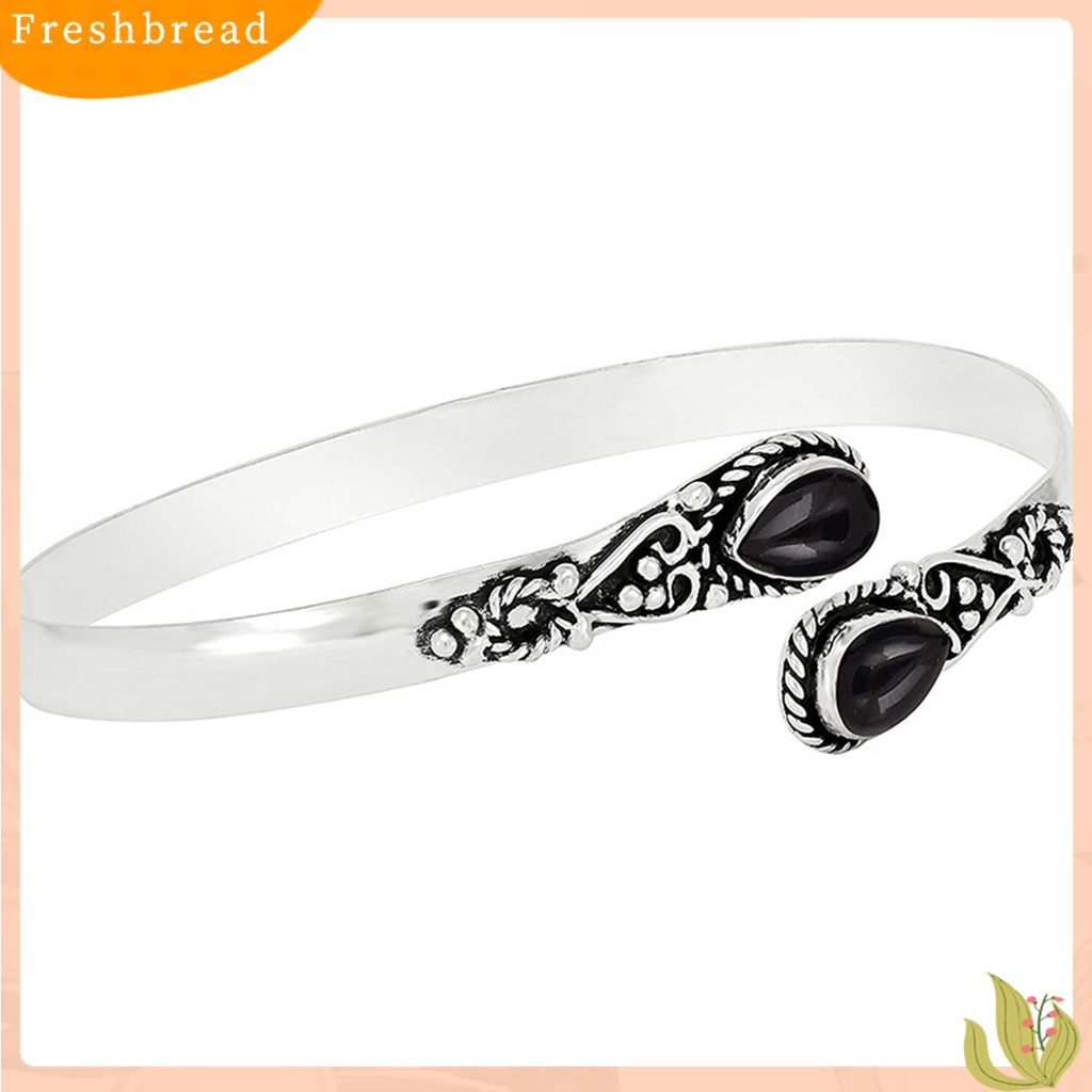 &lt; Freshbread &gt; Gelang Pergelangan Tangan Buatan Tangan Pembukaan Adjustable Retro Tetesan Air Berbentuk Dekorasi Hias Kepribadian Faux Moonstone Turquoise Cuff Bangle Perhiasan Aksesori