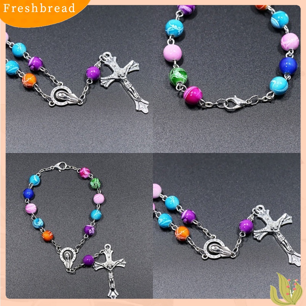 &lt; Freshbread &gt; Kristen Dewi Yesus Liontin Salib Manik-Manik Warna-Warni Rantai Wanita Gelang