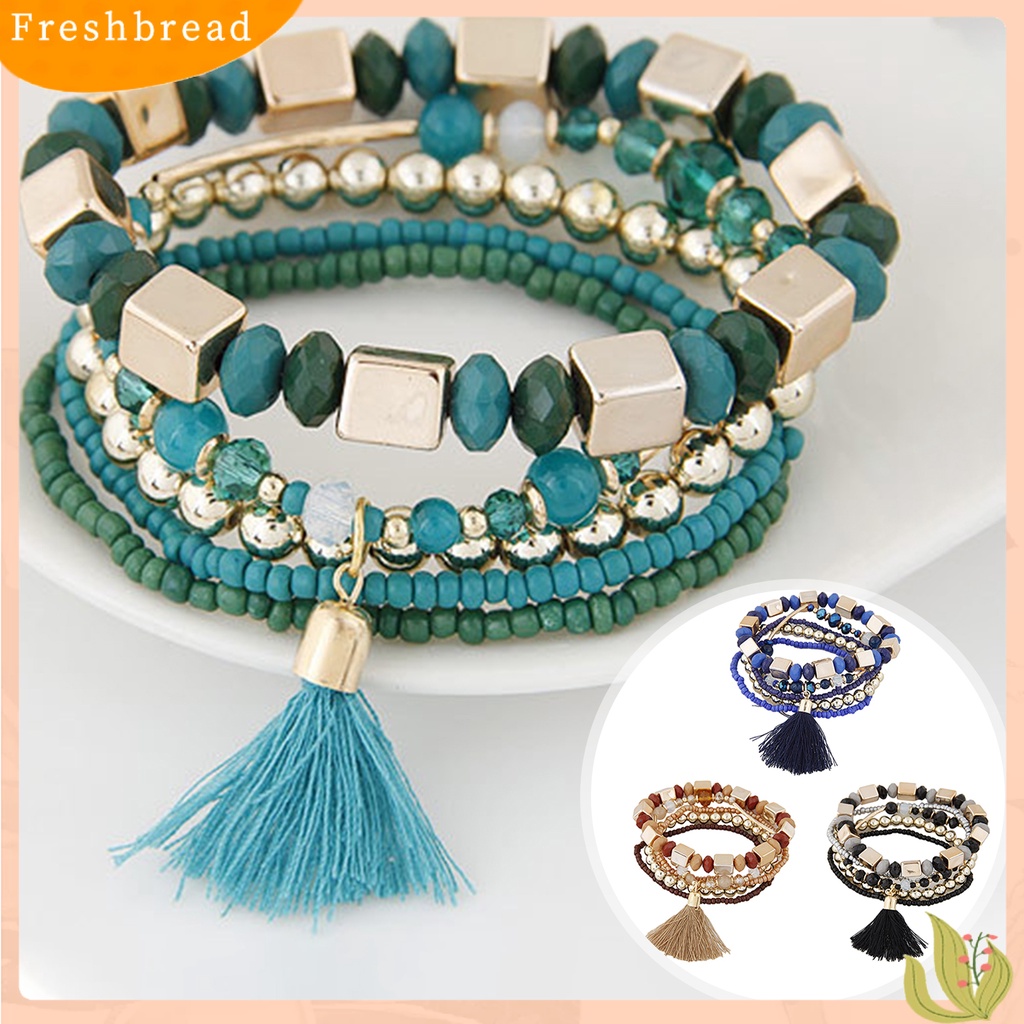 &lt; Freshbread &gt; Gelang Gaya Bohemian Retro Resin Cewek Multilayer Bead Bracelet Untuk Wisuda