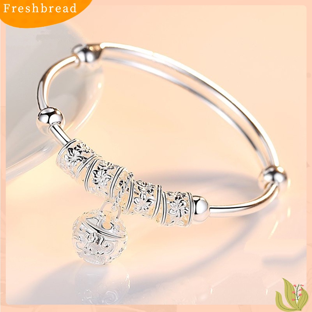 &lt; Freshbread &gt; Fashion Wanita Perak Berlapis Bola Berongga Pesona Bangle Gelang Perhiasan Hadiah