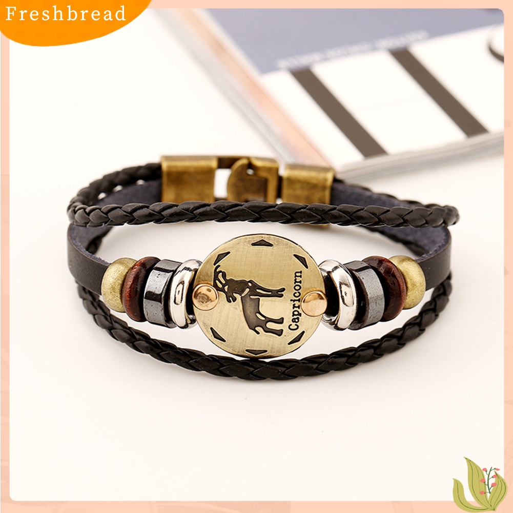 &lt; Freshbread &gt; 12rasi Bintang Multi-layer Dikepang Kulit Imitasi Gelang Bangle Perhiasan Hadiah