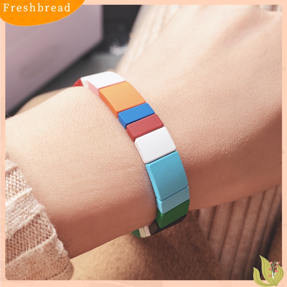 &lt; Freshbread &gt; Fashion Pria Wanita Pelangi Manik-Manik Persegi Pesona Gelang Bangle Perhiasan Hadiah Xmas