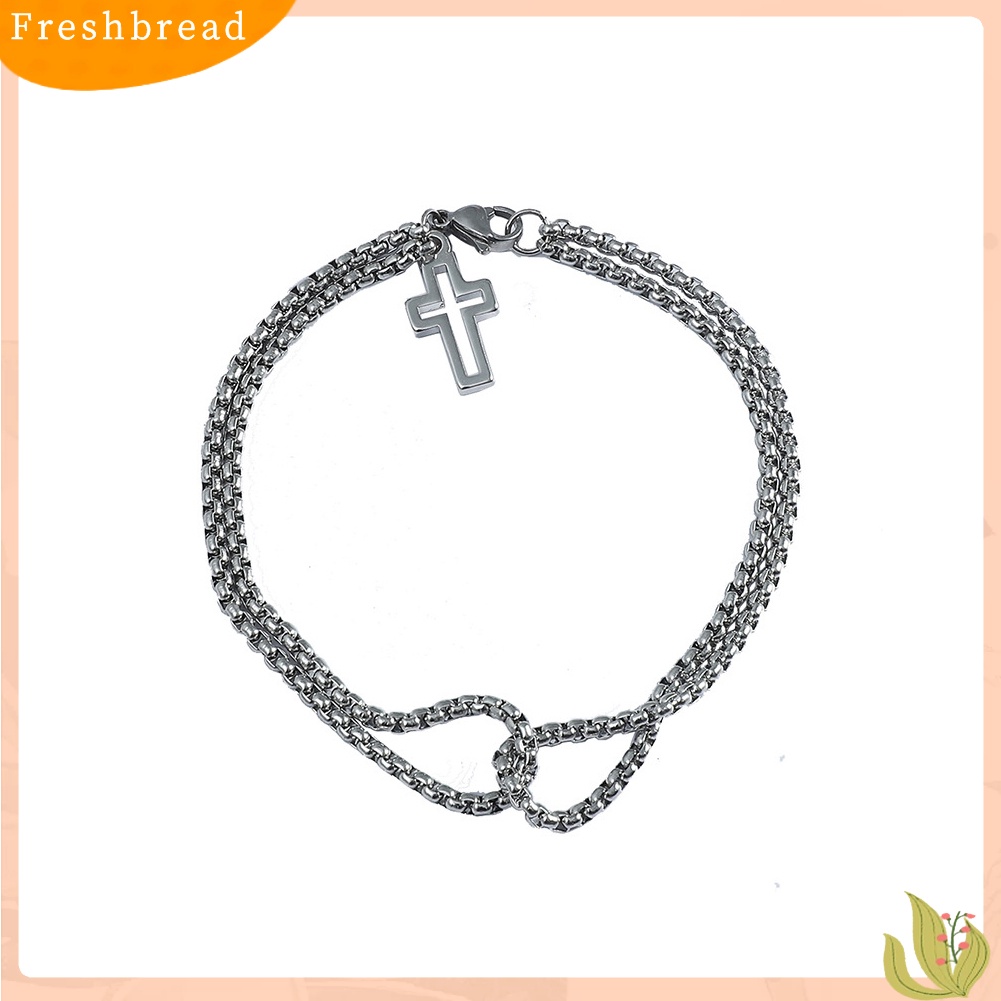 &lt; Freshbread &gt; Wanita Pria Liontin Salib Double Strand Rantai Titanium Steel Gelang Perhiasan