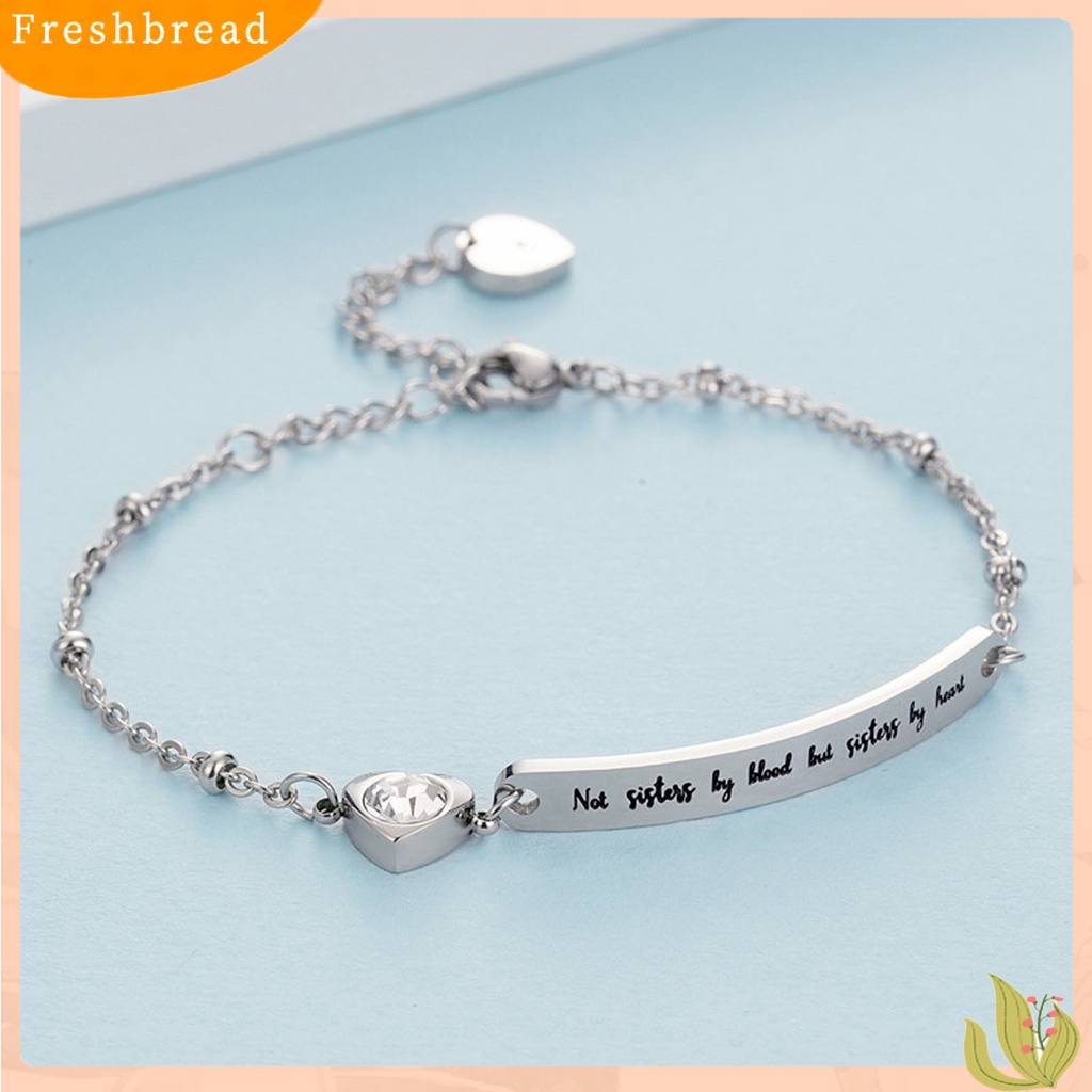 &lt; Freshbread &gt; Huruf Cetak Adjustable Wanita Gelang Baja Titanium Plat Melengkung Berbentuk Hati Menjuntai Gelang Aksesori Perhiasan