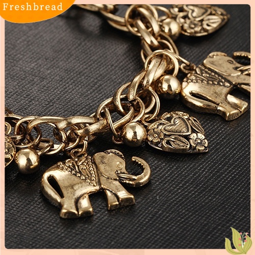 &lt; Freshbread &gt; Wanita Vintage Unik Ukir Hati Gajah Mengkilap Liontin Gelang Bangle