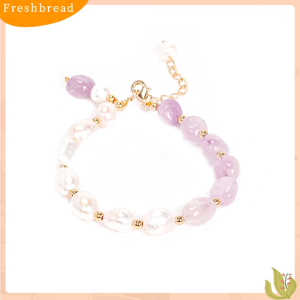 &lt; Freshbread &gt; Gelang Wanita Manik-Manik Adjustable Gaya Korea Mutiara Imitasi Amethyst Imitasi Untuk Pesta