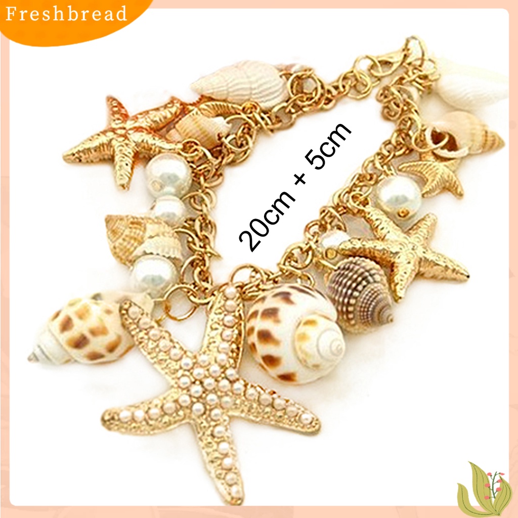 &lt; Freshbread &gt; Gelang Pantai Lucu Adjustable Gelang Pantai Rantai Multi Gaya Laut Berlapis Emas