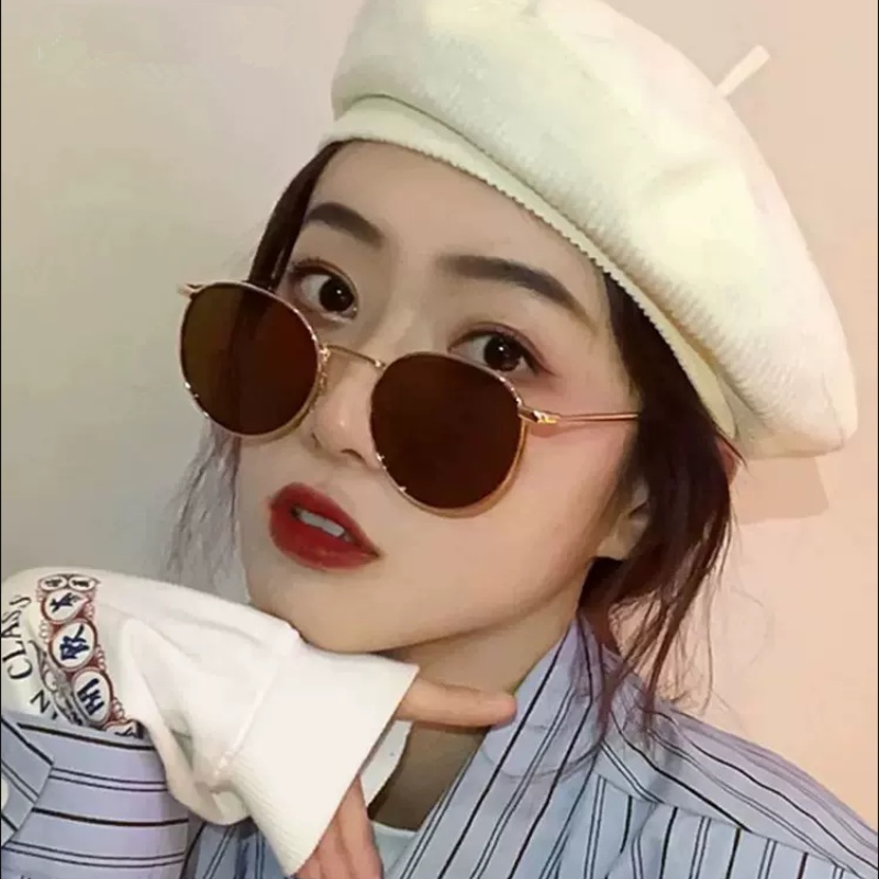 We Flower Korea Retro Emas Logam Bingkai Bulat Kecil Kacamata Hitam Untuk Wanita Pria Trendi UV400 Pelindung Kacamata Perempuan Laki-Laki Shades Fashion Anti Radiasi Eyeglasses