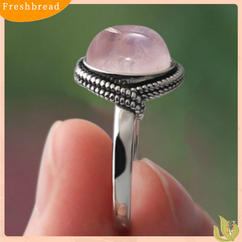 &lt; Freshbread &gt; Wanita Vintage Oval Artificial Rose Quartz Cincin Kawin Pertunangan Jari Perhiasan