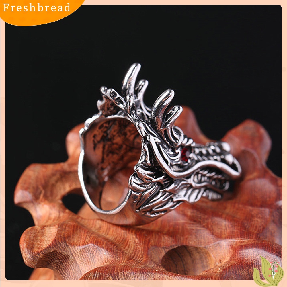 &lt; Freshbread &gt; Punk Pria Cubic Zirconia Hias Ukir Naga Kepala Jari Cincin Pesta Perhiasan Hadiah