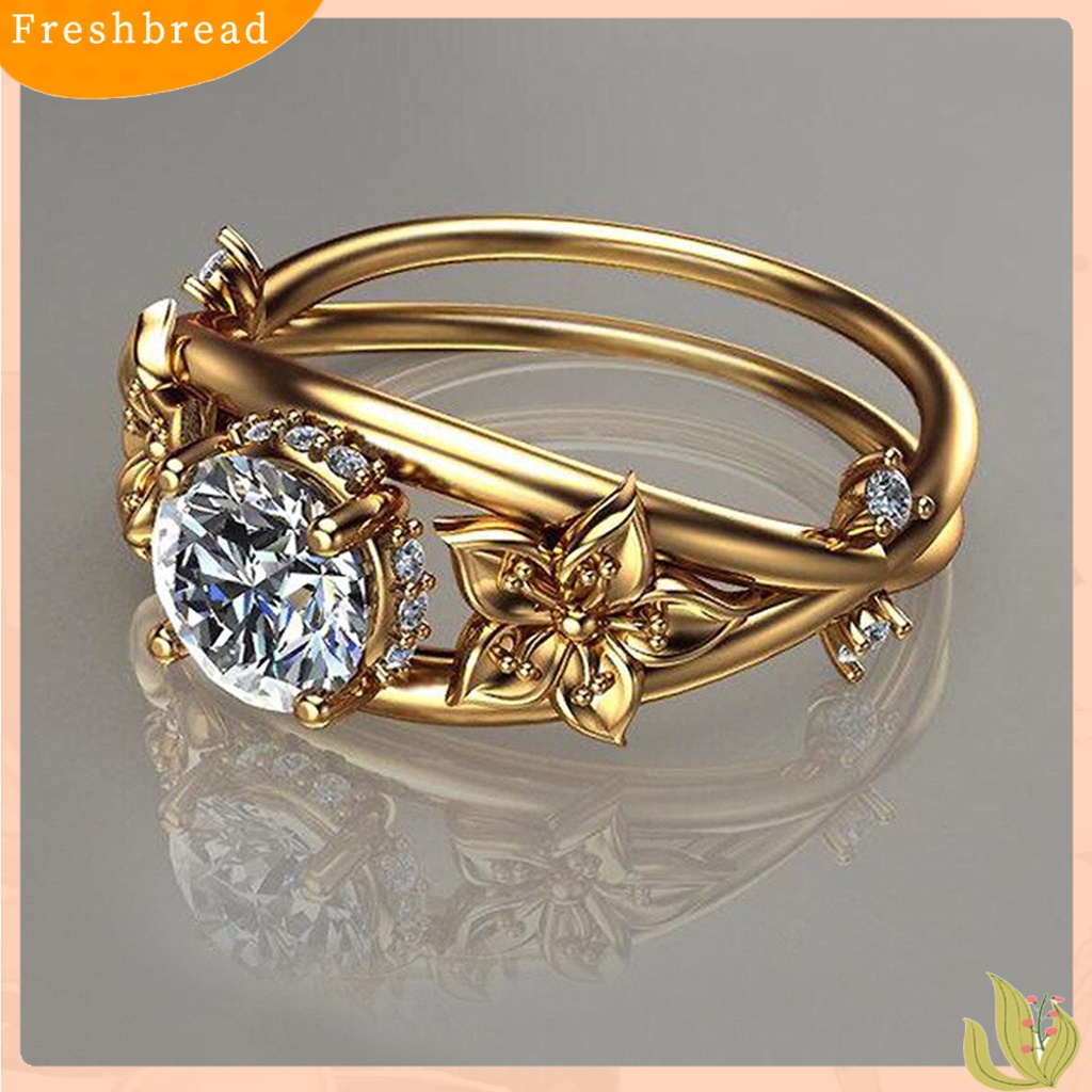 &lt; Freshbread &gt; Cincin Wanita Bunga Perhiasan Lapisan Ganda Berkilau Fashion Penampilan Cincin Jari Untuk Pernikahan