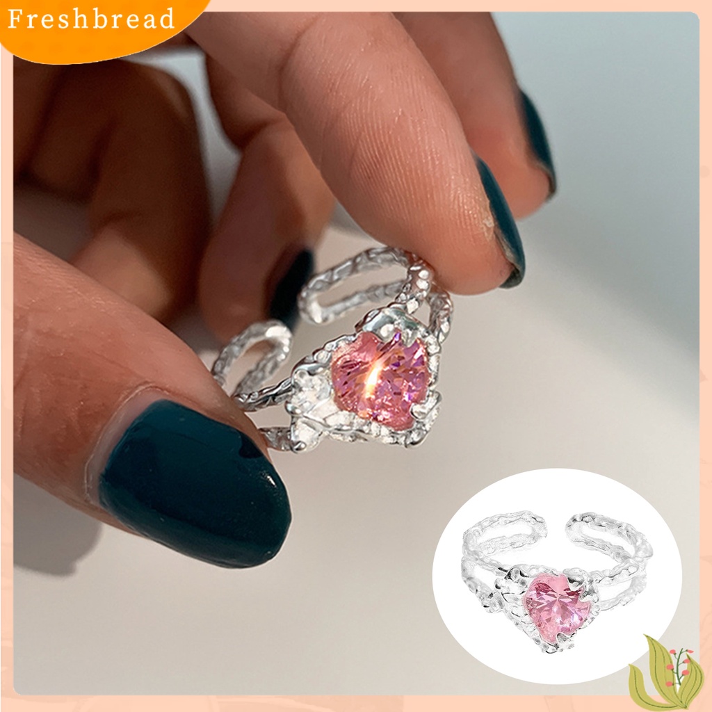 &lt; Freshbread &gt; Fashion Cincin Adjustable Indah Cahaya Mewah Desain Pembukaan Bersinar Pakaian Sehari-Hari Tembaga Pink Cinta Zirkon Wanita Cincin Perhiasan Aksesori