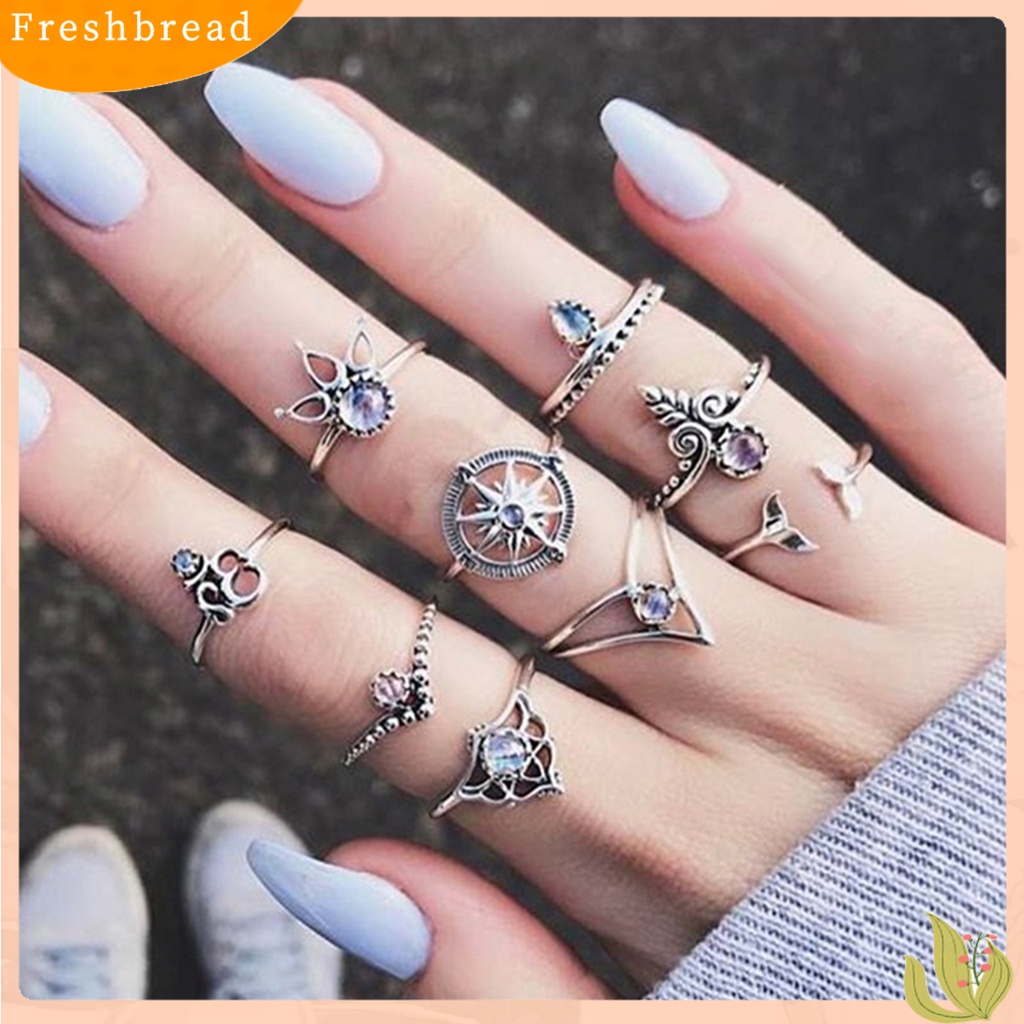 &lt; Freshbread &gt; 9Pcs Cincin Buku Jari Gaya Menarik Multi Gaya Mermaid Tail Midi Finger Knuckle Stacking Rings Set Untuk Club Party Banquet