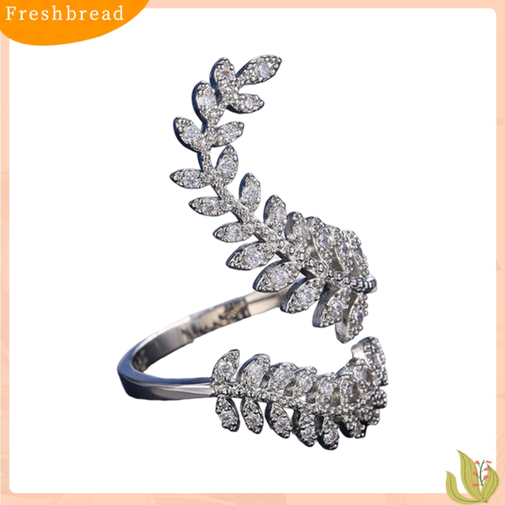 &lt; Freshbread &gt; Cincin Buku Jari Warna Silver Anggun Pembukaan Bentuk Daun Adjustable Pernikahan Jari Cincin Hadiah