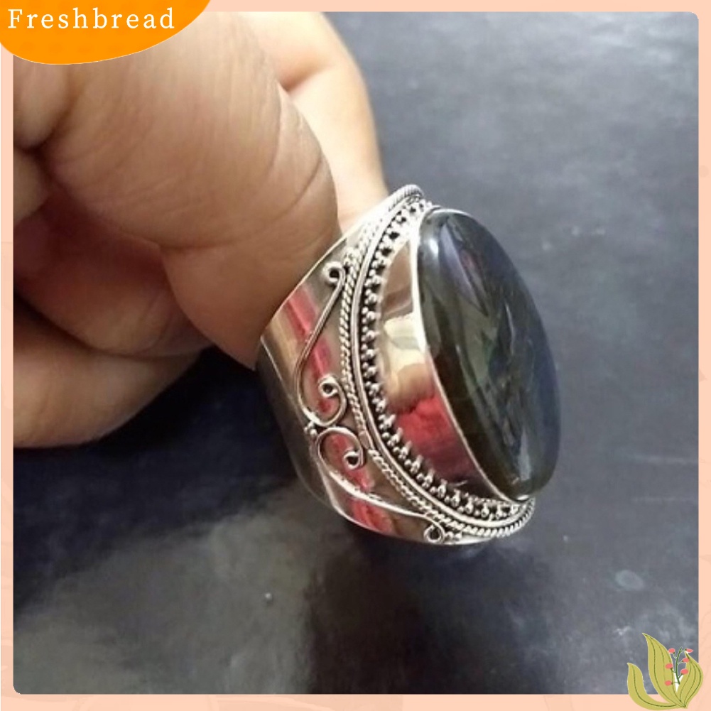 &lt; Freshbread &gt; Retro Pria Faux Turquoise Bertatahkan Jari Cincin Pertunangan Pesta Perhiasan Hadiah Xmas