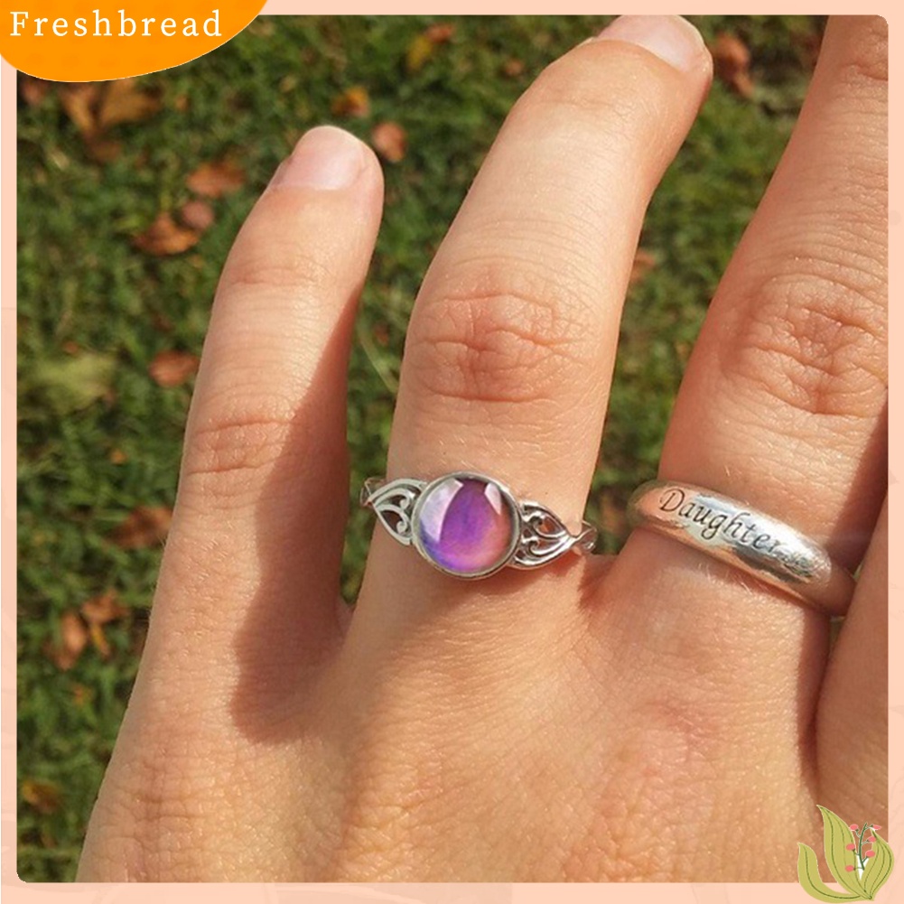 &lt; Freshbread &gt; Wanita Bulat Permata Imitasi Hias Berongga Suhu Berubah Warna Mood Cincin Perhiasan