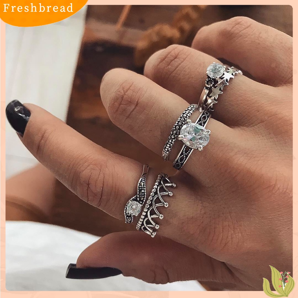 &lt; Freshbread &gt; 6pcs Antik Infinity Mahkota Berlian Imitasi Knuckle Finger Joint Rings Perhiasan Pesta