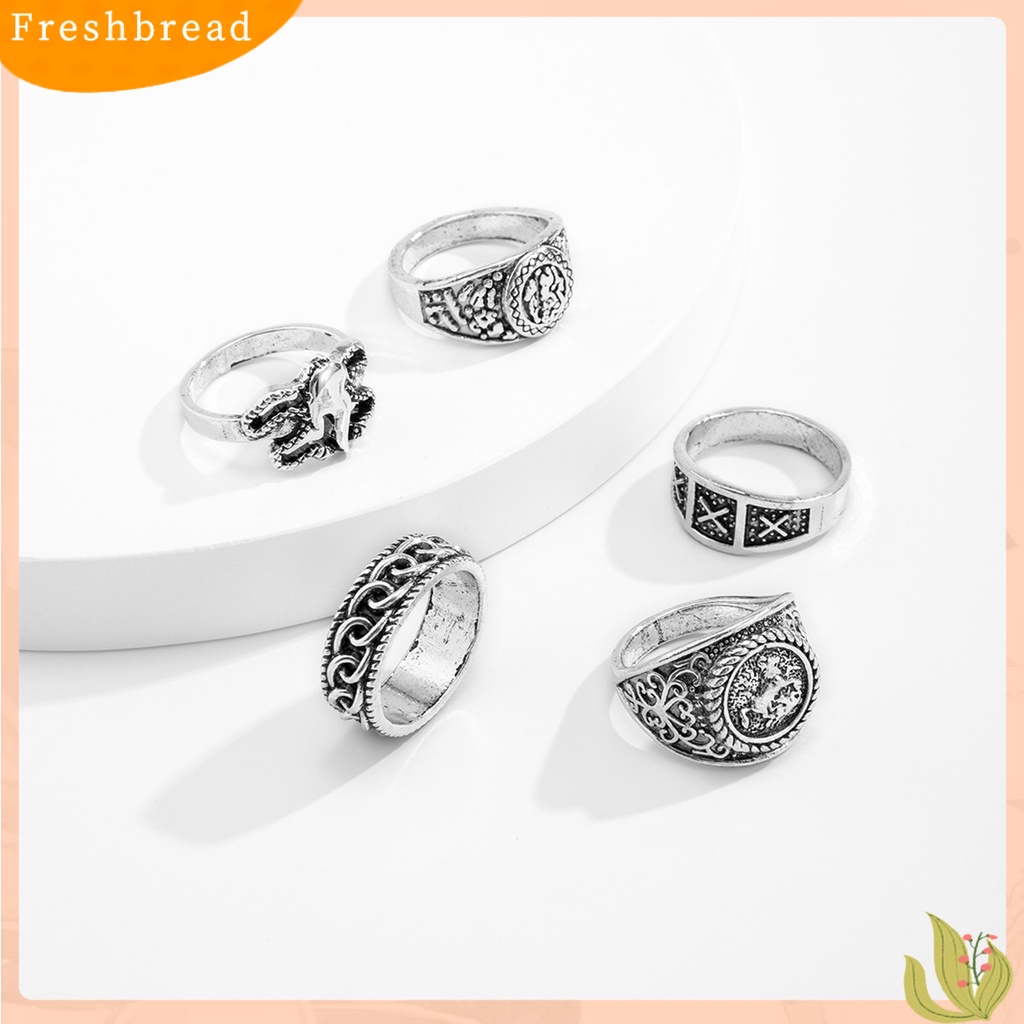 &lt; Freshbread &gt; 5Pcs/Set Cincin Buku Jari Pola Halus Geometris Mewah Retro Electroplating Dekorasi Perhiasan Pria Vintage Gothic Knuckle Joint Rings Untuk Pesta