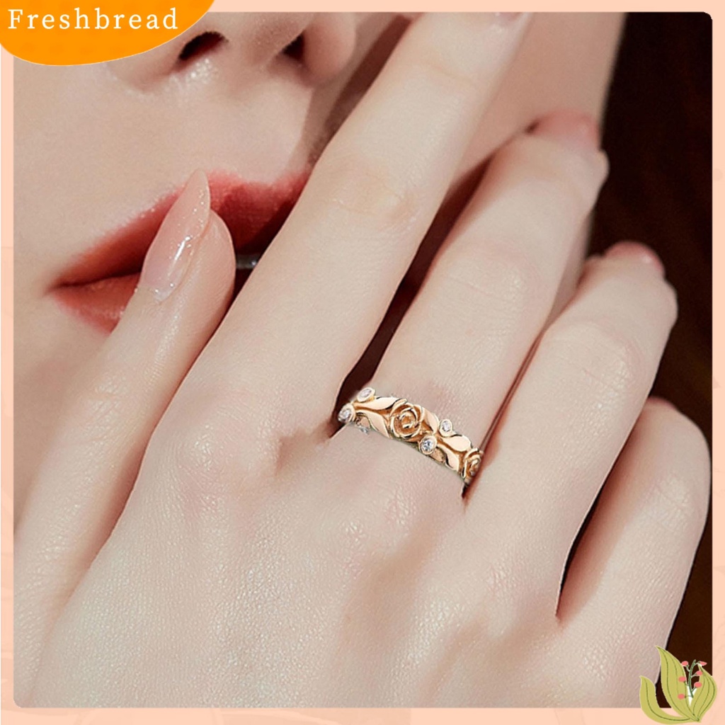 &lt; Freshbread &gt; Wanita Cincin Rose Rhinestones Perhiasan Berkilau Terang Kilau Jari Cincin Untuk Pernikahan