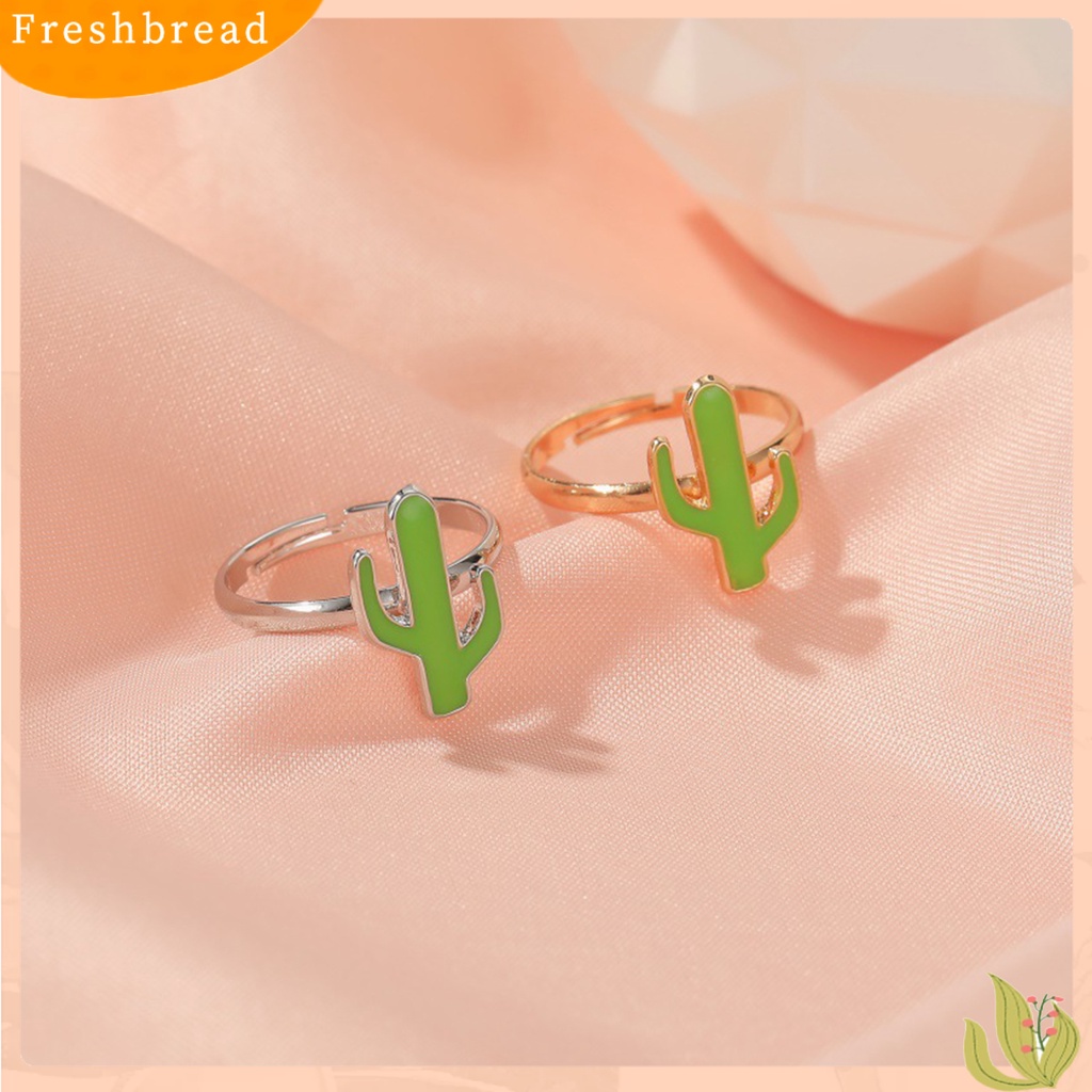 &lt; Freshbread &gt; Wanita Kaktus Cincin Kartun Bukaan Dapat Disesuaikan Permukaan Halus Disabit Jari Dekorasi Paduan Warna Yang Sesuai Dengan Buku Jari Cincin Wanita Perhiasan