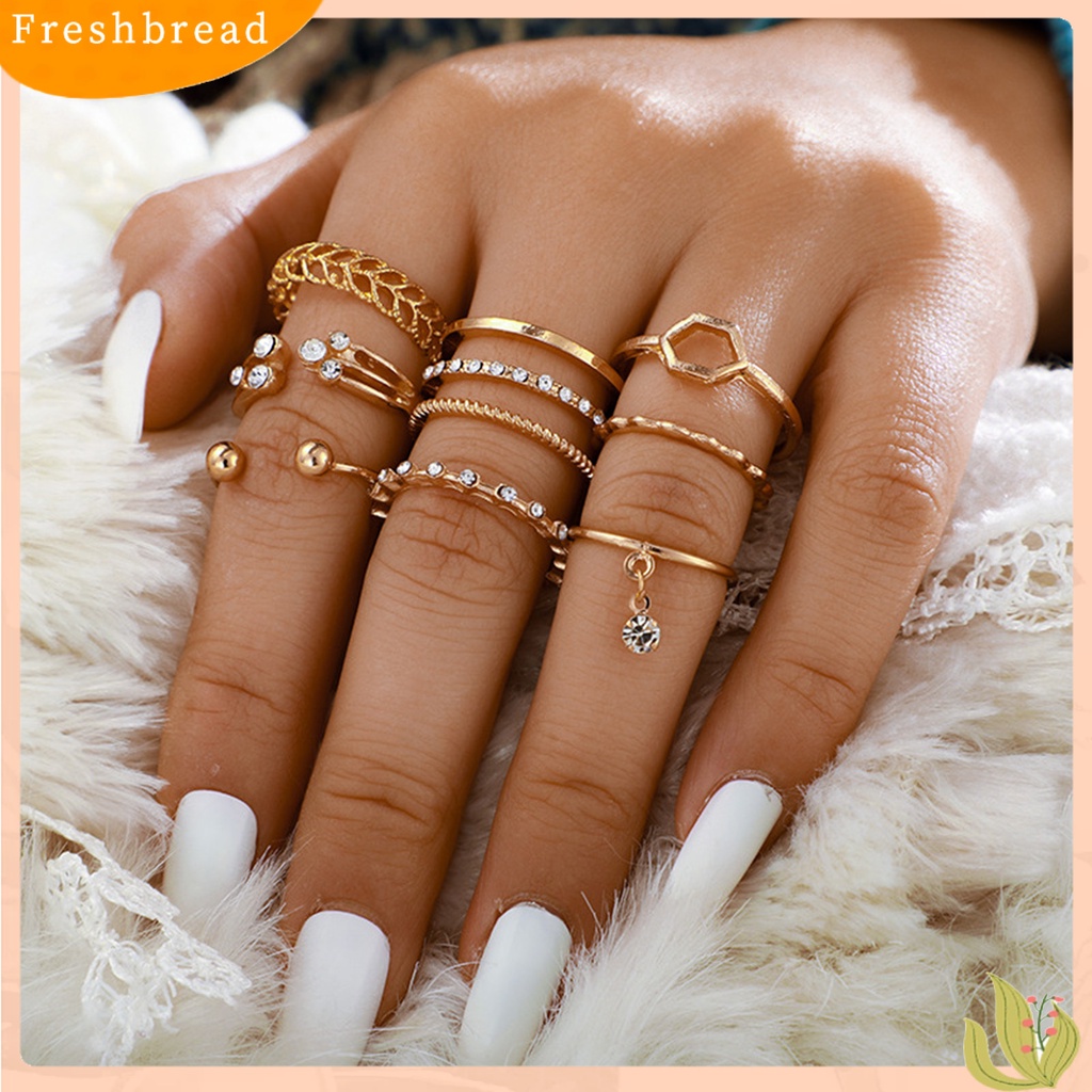 &lt; Freshbread &gt; 8Pcs Cincin Wanita Geometris Berlian Imitasi Lady Shiny All Match Hexagon Rings Untuk Pacaran