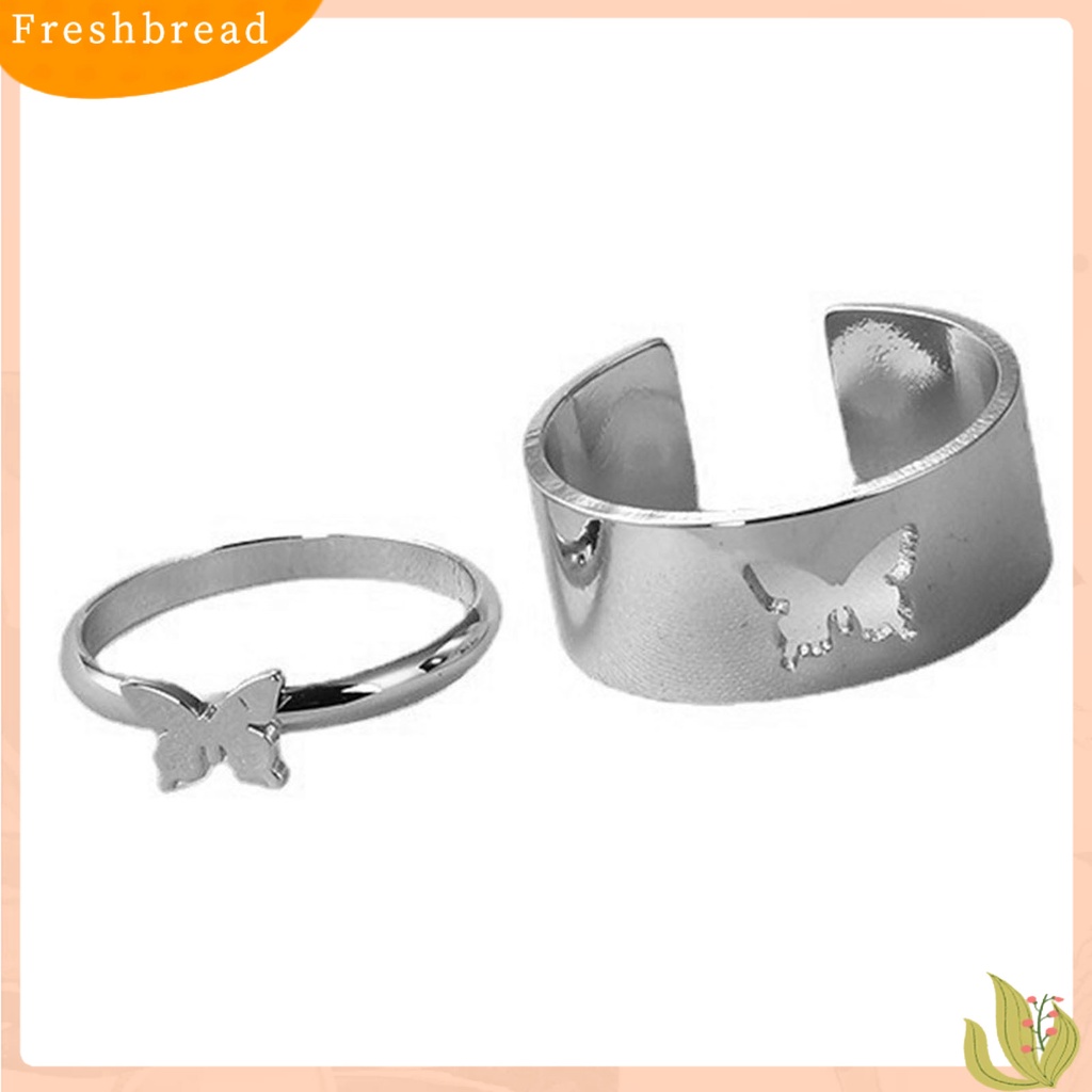 &lt; Freshbread &gt; 2pcs/Set Cincin Couple Warna Solid Matching Ring Gaya Punk Bentuk Bulan Cincin Pernikahan Hadiah Ulang Tahun