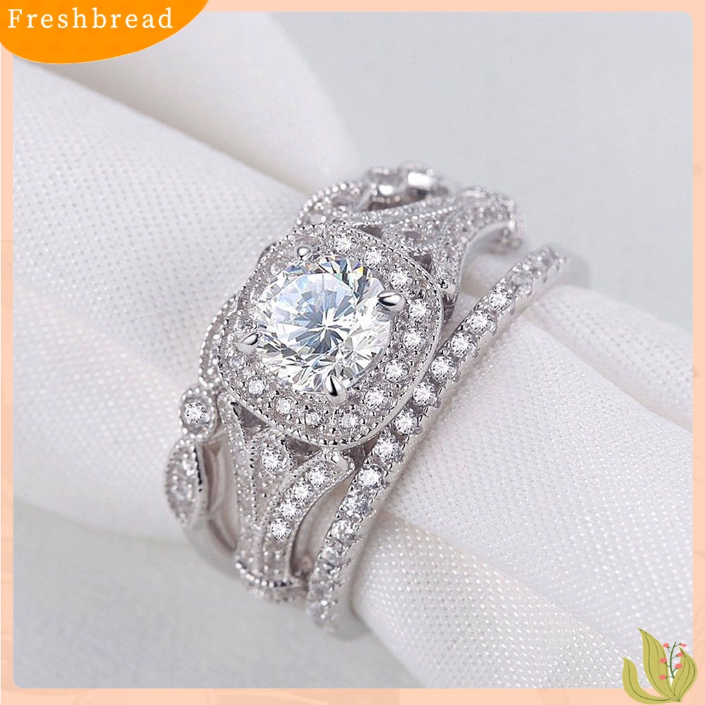 &lt; Freshbread &gt; 3Pcs/Set Indah Permukaan Halus Pernikahan Band Alloy Berlian Imitasi Elegan Wanita Rings Set Charm Jewelry