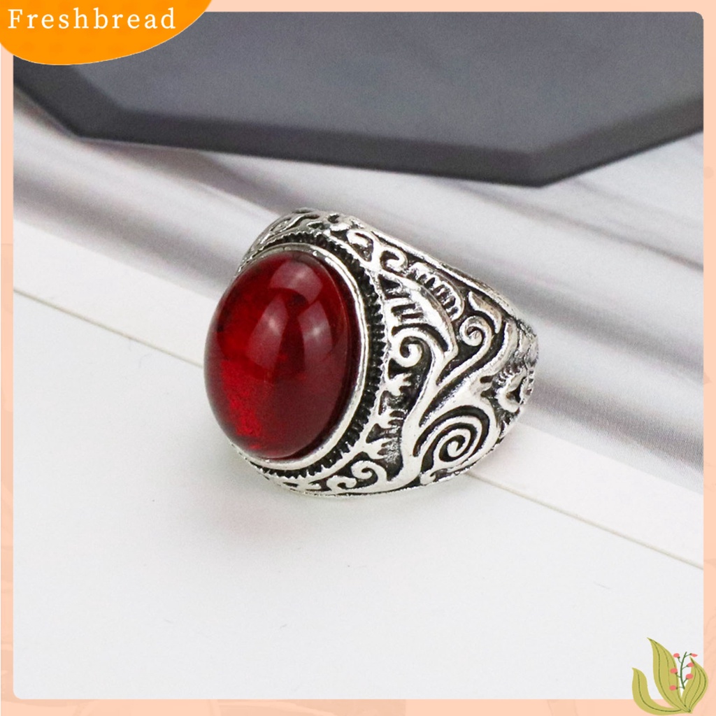 &lt; Freshbread &gt; Ukir Gaya Batu Pria Cincin Paduan Merah Permata Imitasi Jari Cincin Perhiasan Alat Ekstra