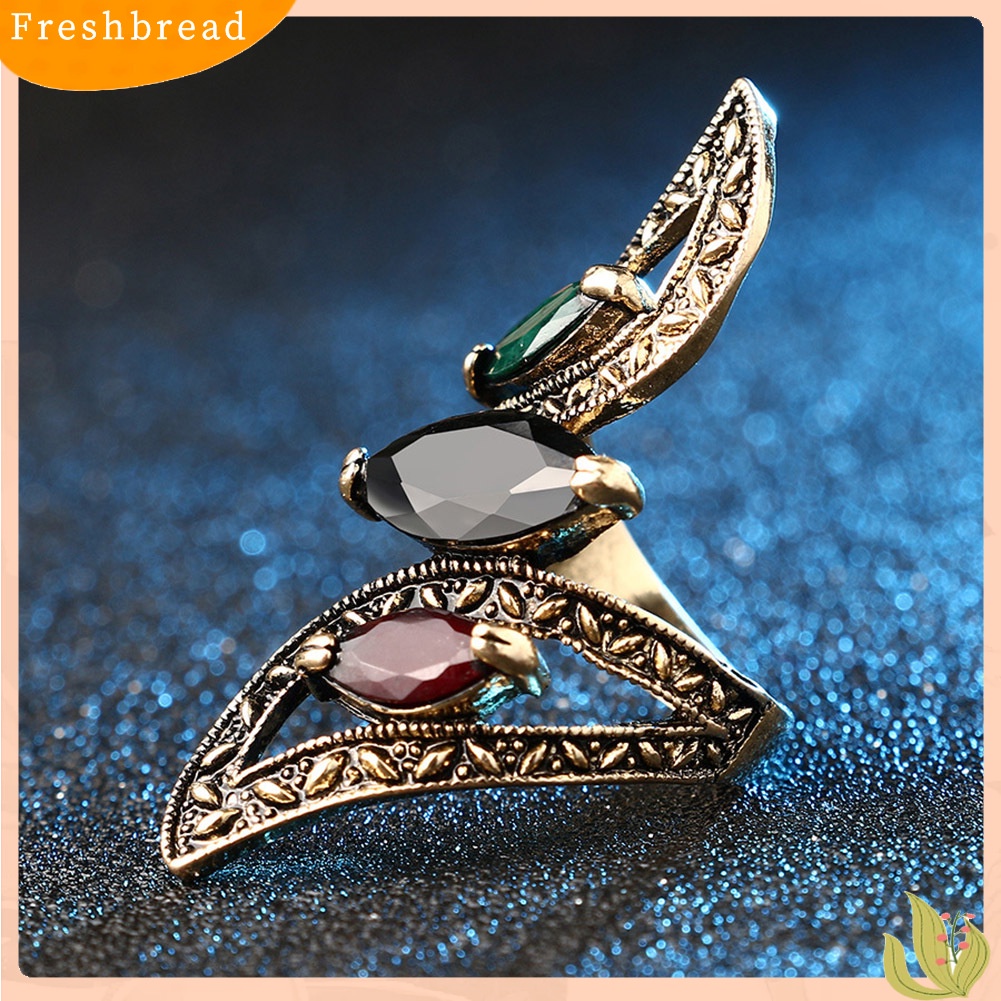 &lt; Freshbread &gt; Wanita Gaya Turki Vintage Warna-Warni Resin Ukiran Hollow Knuckle Midi Ring