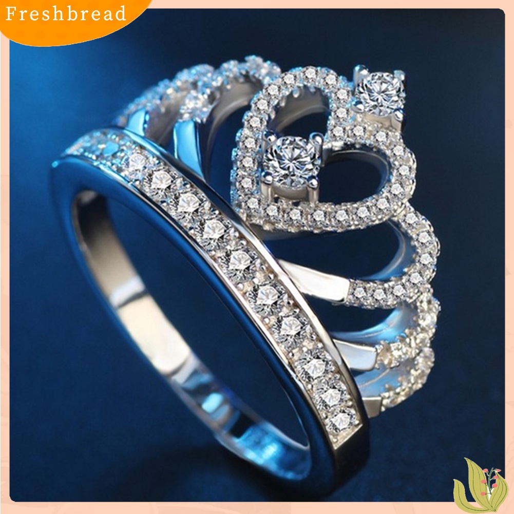 &lt; Freshbread &gt; Fashion Wanita Bentuk Mahkota Cubic Zirconia Bertatahkan Band Cincin Hadiah Perhiasan Pernikahan