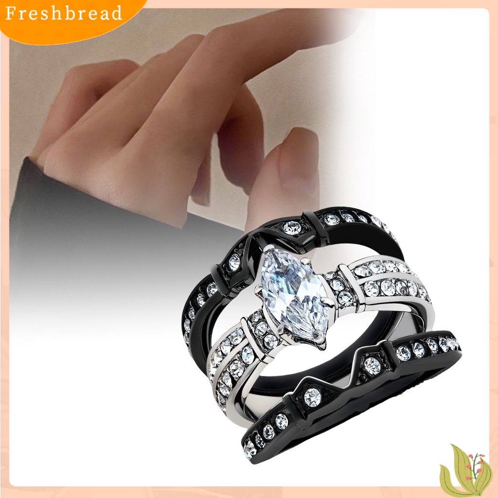 &lt; Freshbread &gt; 3Pcs Wanita Cincin Mewah Tiga Lapisan Mengkilap Cubic Zirconia Hias Berkilau Platinum Disepuh Wanita Lamaran Rings Perhiasan Pernikahan Aksesori Fashion