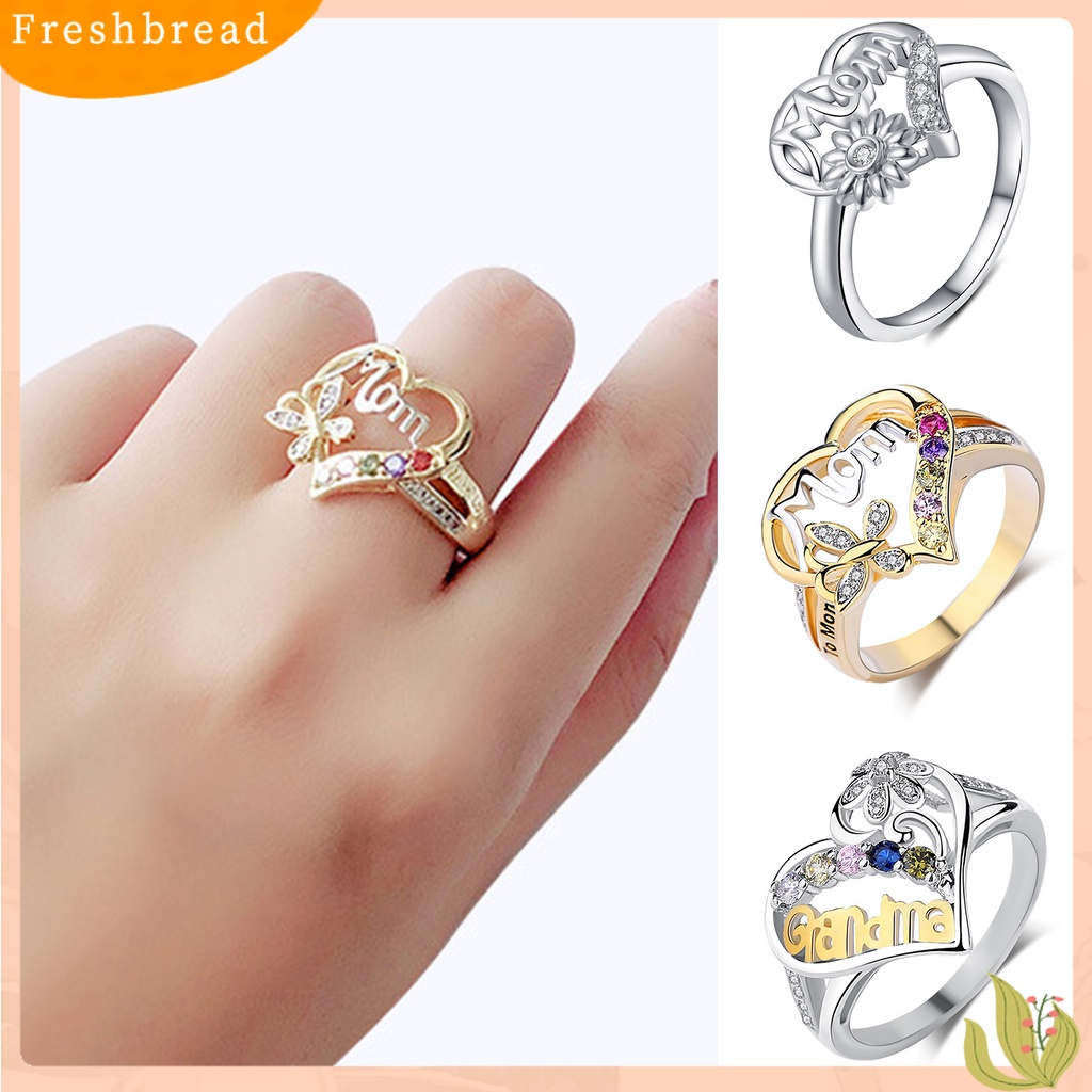 &lt; Freshbread &gt; Cincin Jari Berlian Imitasi Bentuk Hati Perhiasan Good-looking Women Ring Untuk Ibu