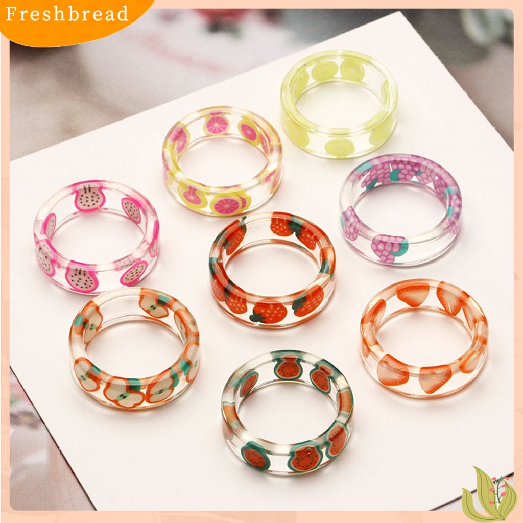 &lt; Freshbread &gt; Wanita Motif Buah Cincin Jari Resin Transparan Halus Hadiah Untuk Hari Valentine