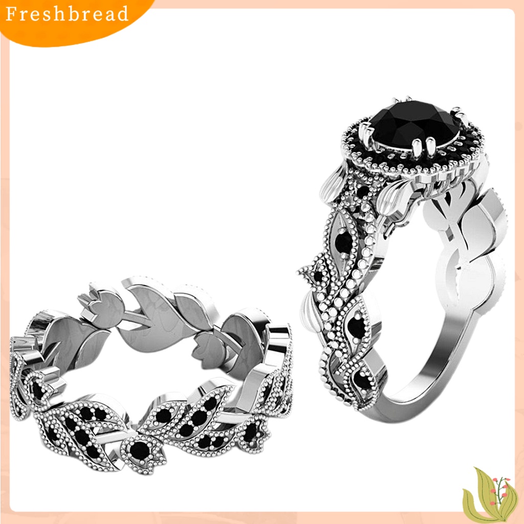 &lt; Freshbread &gt; 2 Pcs Jari Cincin Bunga Daun Berlian Imitasi Wanita Indah Berkilau Cincin Aksesoris Perhiasan