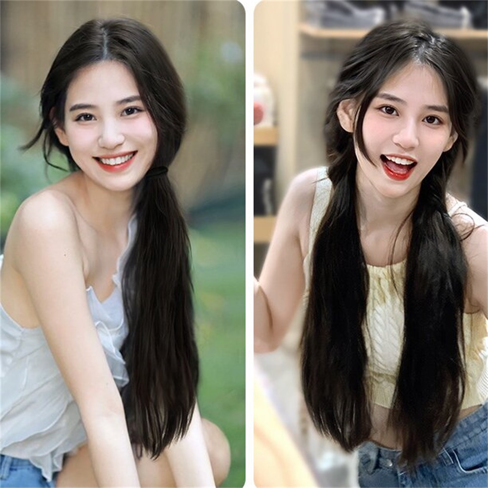 1pcs Y2K Natural Horsetail Wig Lurus Panjang Untuk Wanita Gadis Ekstensi Rambut Wig Aksesoris 45cm