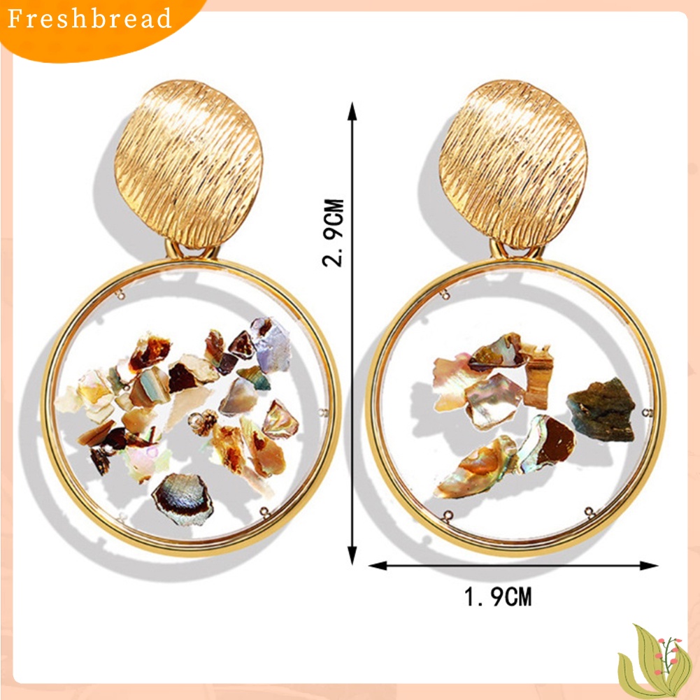 &lt; Freshbread &gt; Wanita Pecah Shell Bulat Trapesium Geometris Menjuntai Telinga Stud Earrings Perhiasan