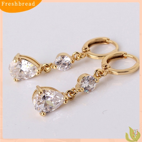 &lt; Freshbread &gt; Fashion Wanita Bentuk Tetesan Air Kubik Berlian Imitasi Menjuntai Anting Eardrops