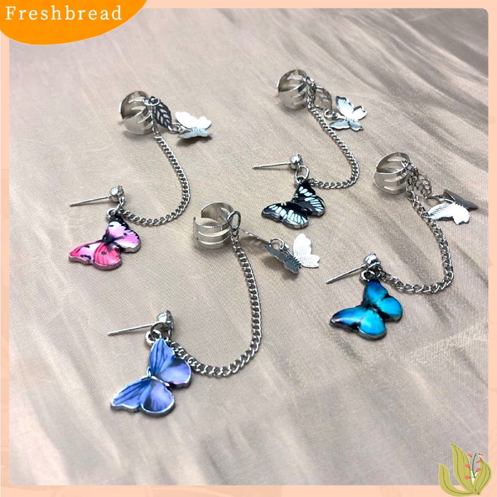 &lt; Freshbread &gt; 1Pc Anting Punk Dainty Tahan Lama Bentuk Kupu-Kupu Punk Rantai Panjang Anting Perhiasan Aksesoris