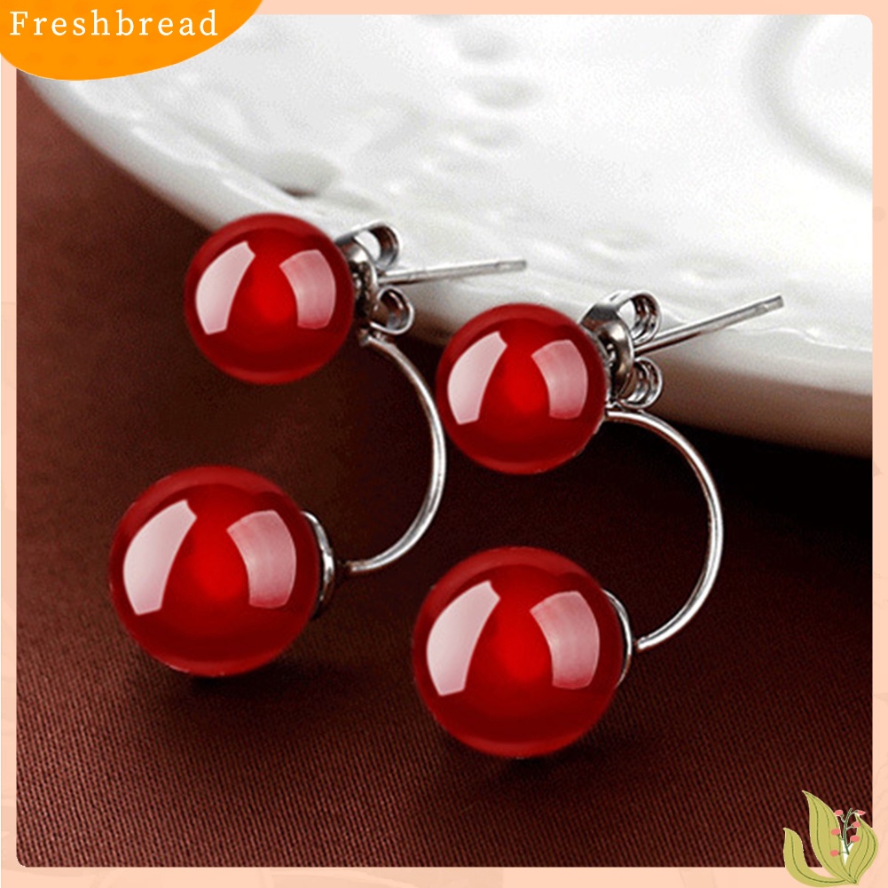 &lt; Freshbread &gt; Fashion Wanita Dua Sisi Faux Agate Ear Jacket Earrings Pesta Perhiasan Hadiah