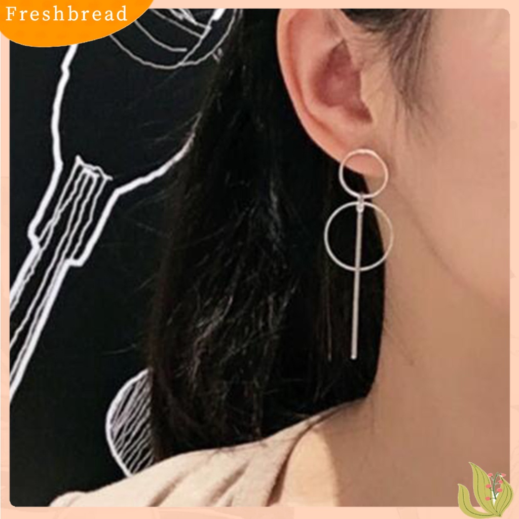 &lt; Freshbread &gt; Wanita Anting Alloy Geometris Lingkaran Ganda Rumbai Panjang Menjuntai Ear Studs Earrings Perhiasan Untuk Pesta