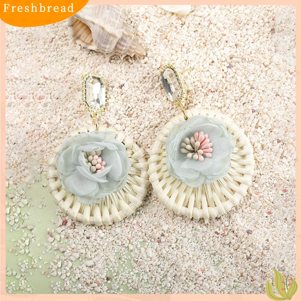 &lt; Freshbread &gt; 1pasang Drop Earrings Bunga Bulat Rotan Bersinar Berlian Imitasi Stud Earrings Perhiasan Hadiah