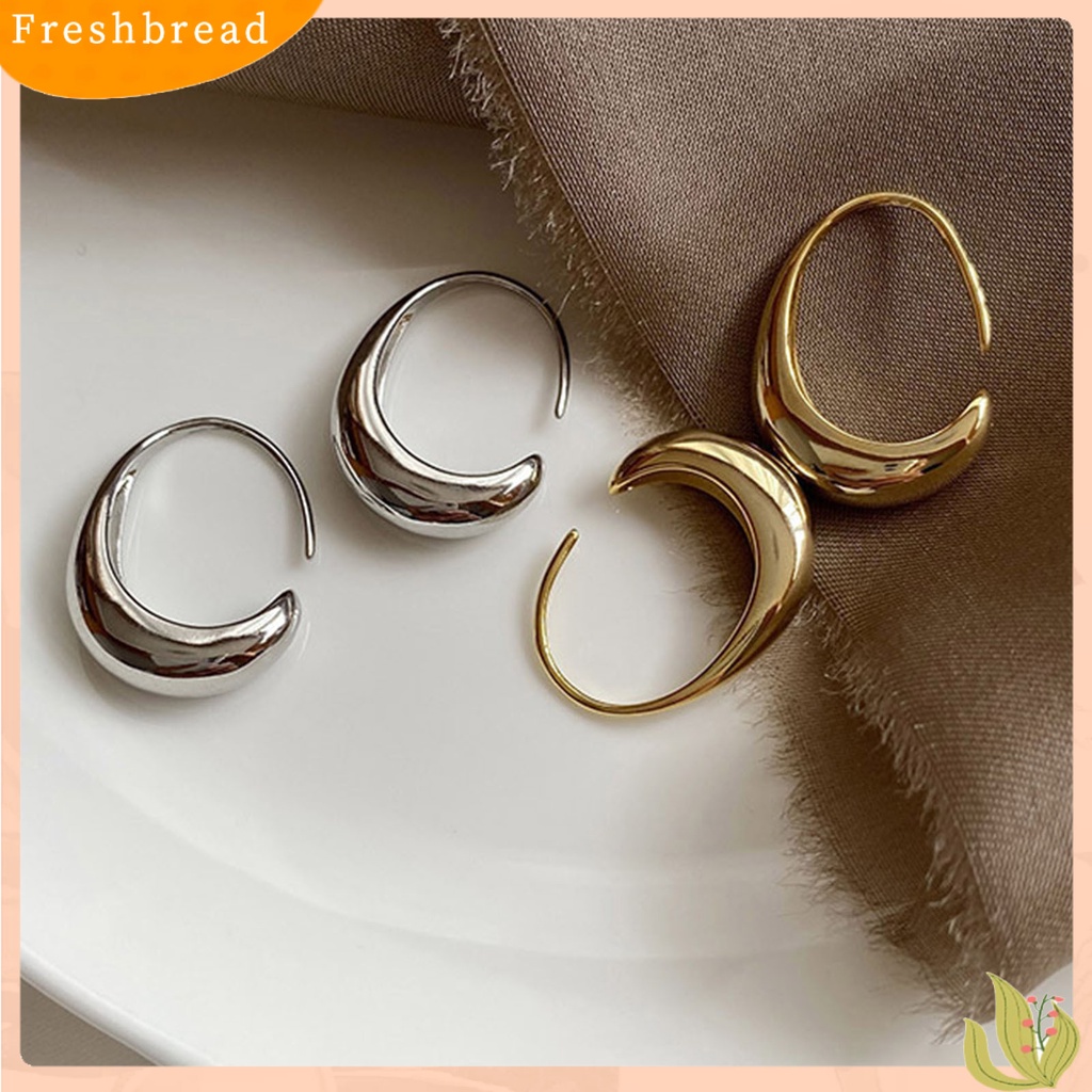 &lt; Freshbread &gt; 1pasang Anting Huggie Wanita Warna Solid Permukaan Halus Kilau Sederhana Bentuk Tetesan Air Women Earrings Perhiasan Perempuan