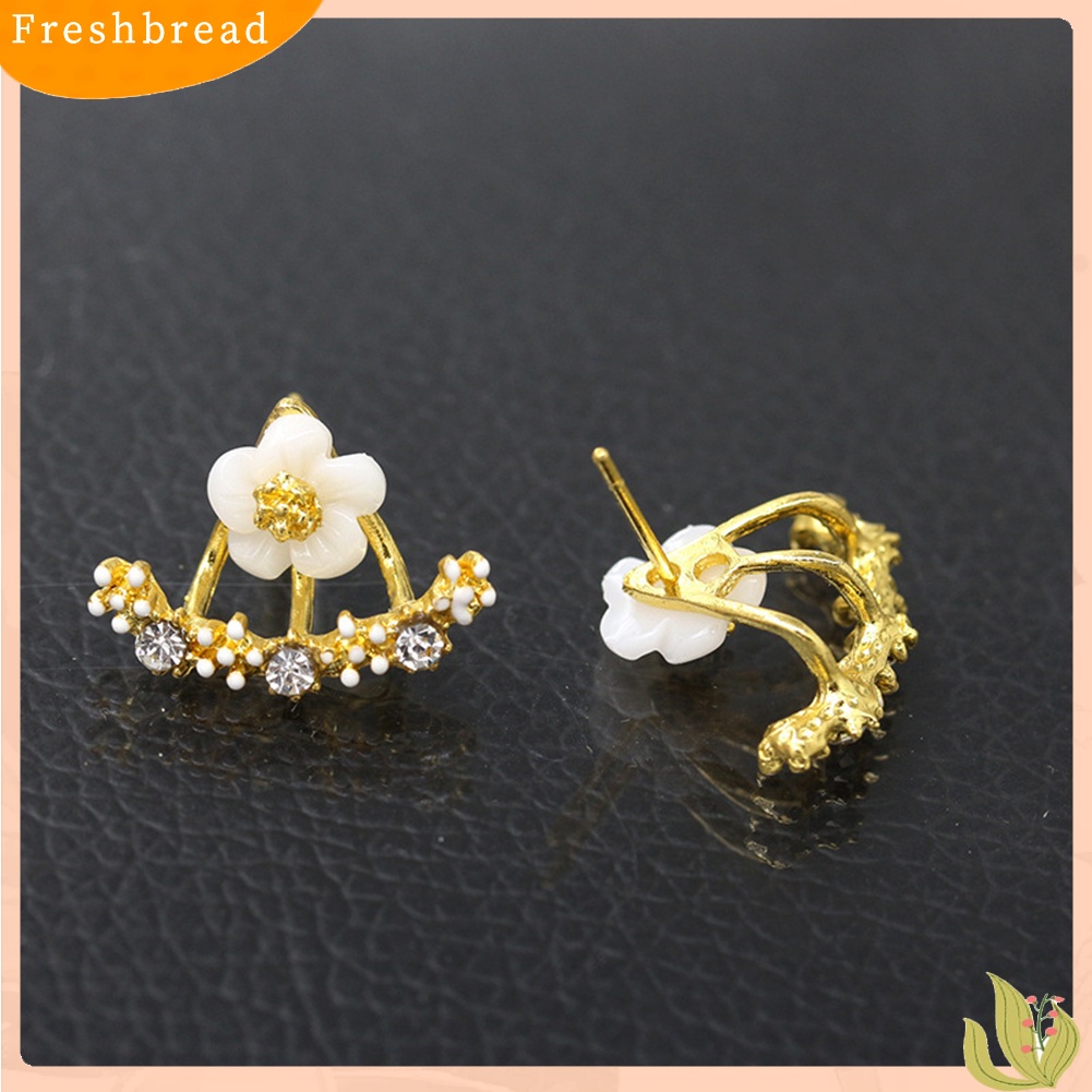 &lt; Freshbread &gt; Wanita Fashion Berlian Imitasi Hias Daisy Stud Earrings Ear Jaket Perhiasan Hadiah