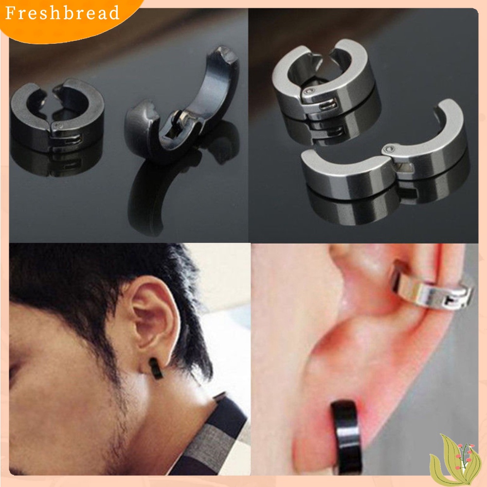 &lt; Freshbread &gt; 2Pcs Punk Unisex Stainless Steel Non-Piercing Klip On Cuff Hoop Earrings Jewelry