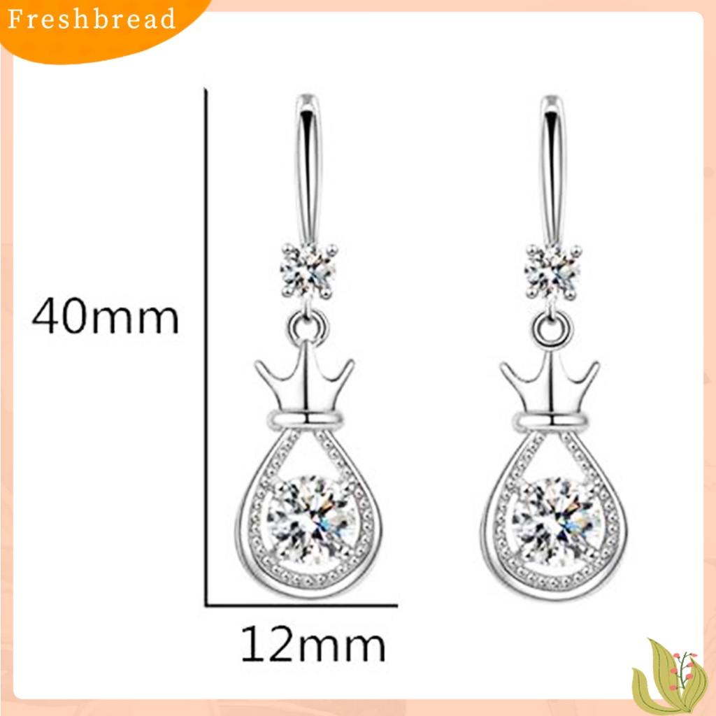 &lt; Freshbread &gt; 1pasang Anting Bentuk Tetes Mahkota Berlian Imitasi Hias Logam Pacaran Menjuntai Earring Untuk Wanita