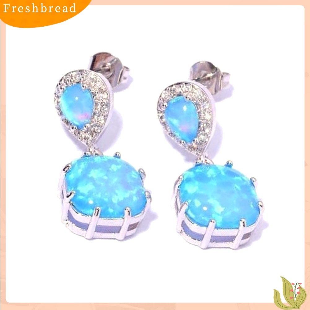 &lt; Freshbread &gt; Fashion Wanita Opal Hias Liontin Telinga Stud Earrings Pesta Perhiasan Aksesori